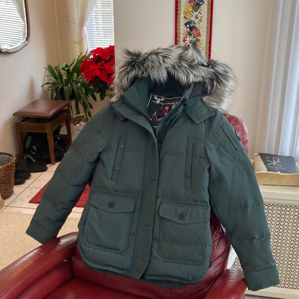 New Moose Knuckles Quebec Down Jacket with Natural Fox Fur Trim
